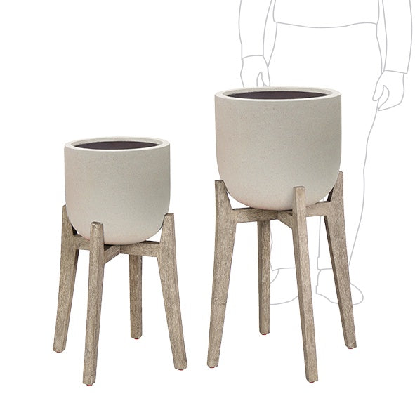 Metrolite Cup Pot with Timber Stand White Sand