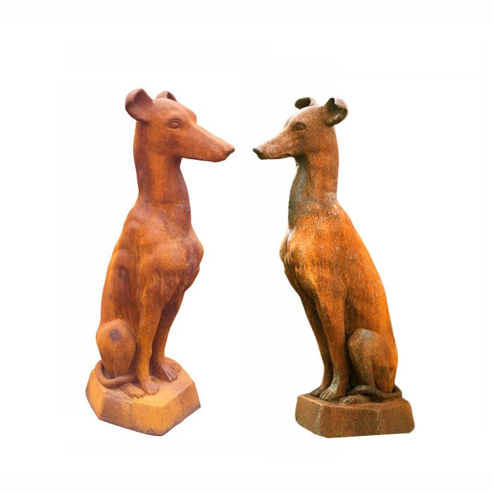 Dogs Sitting Pair Cast Iron Rust