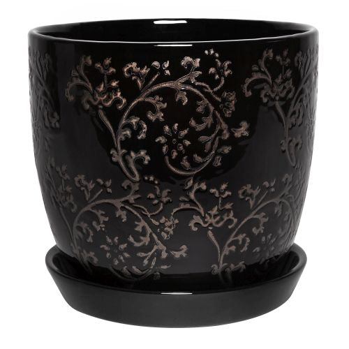 Floral Baroque Black Planter
