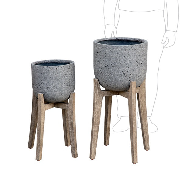 Metrolite Cup Pot with Timber Stand Laterite Grey