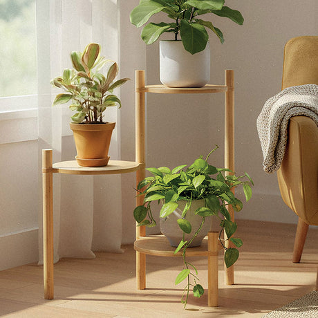 Bamboo Indoor 3 Pot Planter Stand